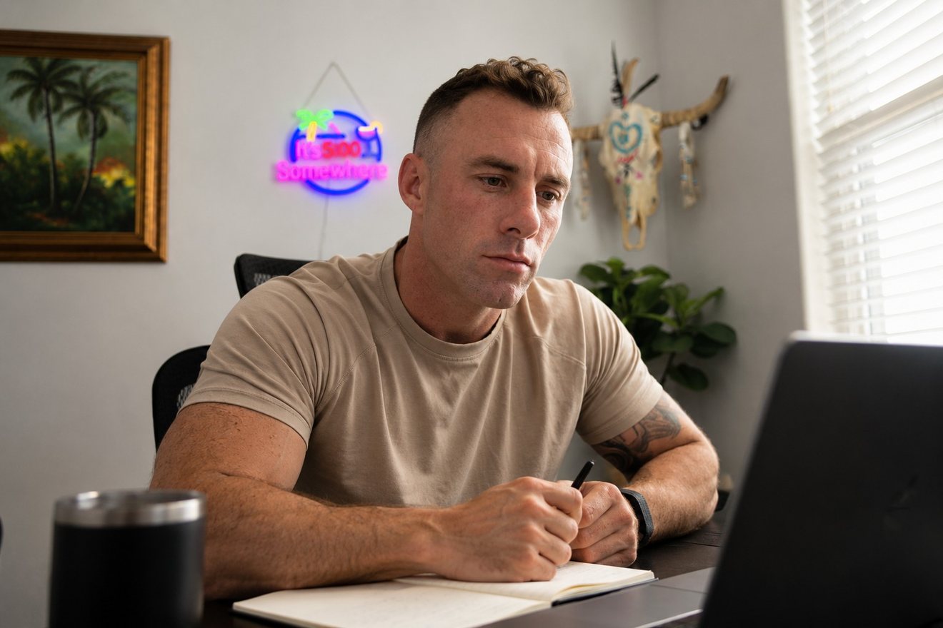 Chris at his desk during a session